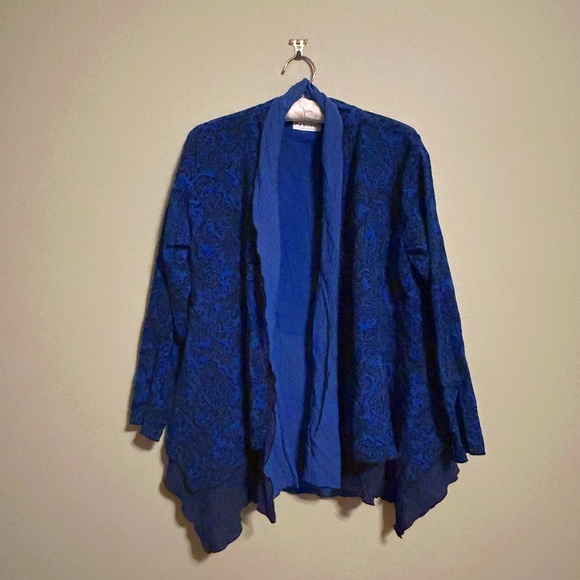 Habitat Sweaters - Habitat Blue with Black Flowers Cardigan, Size Small